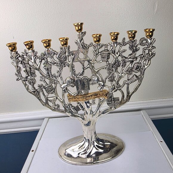 Godinger Silver Art Chanukah Menorah Tree of Life Silver Plated